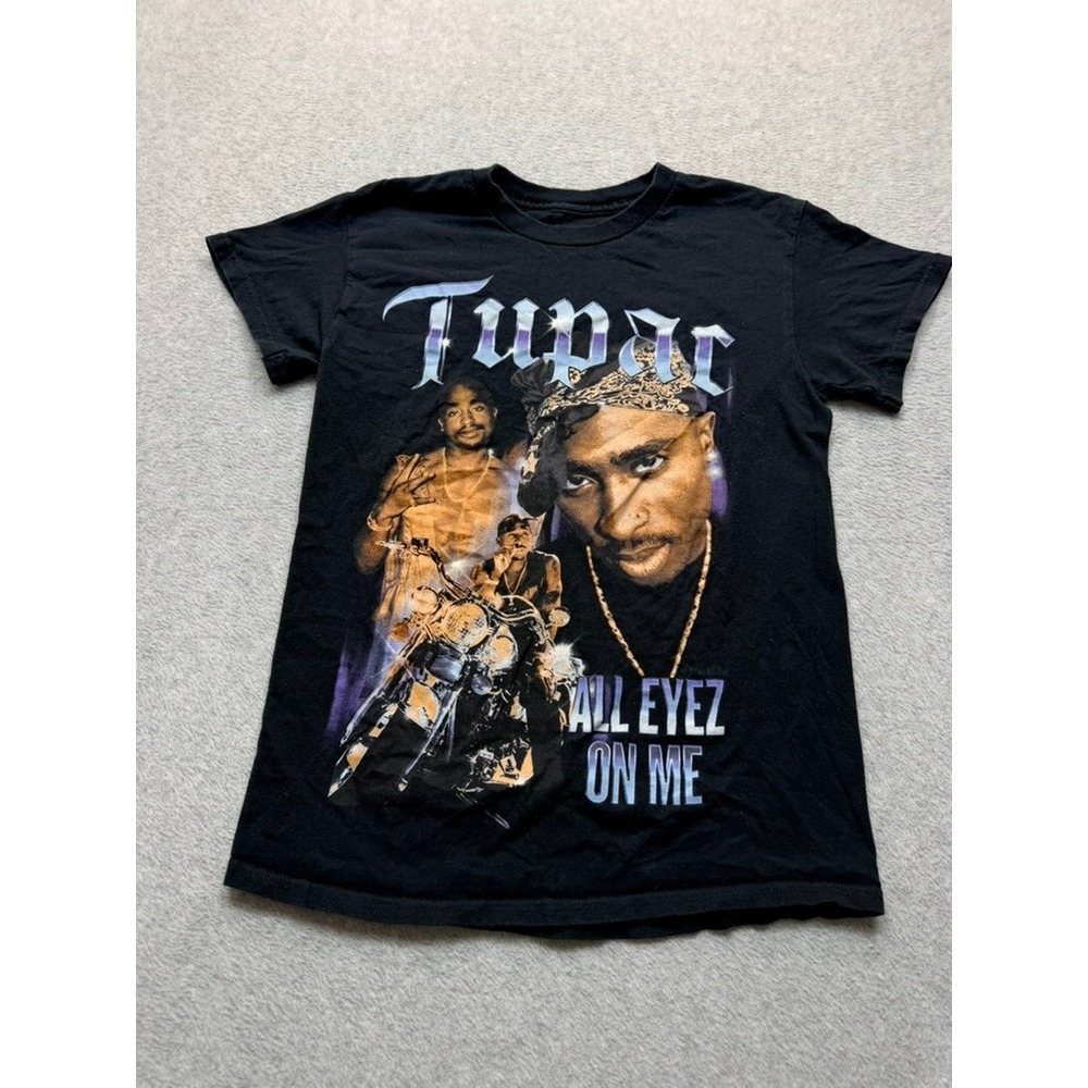 Tupac All Eyez On Me Graphic T-Shirt Black Hip Hop Rap Tee Small 2Pac Motorcycle